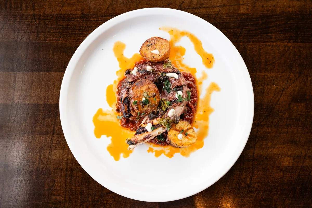 Grilled octopus with potato and salsa verde