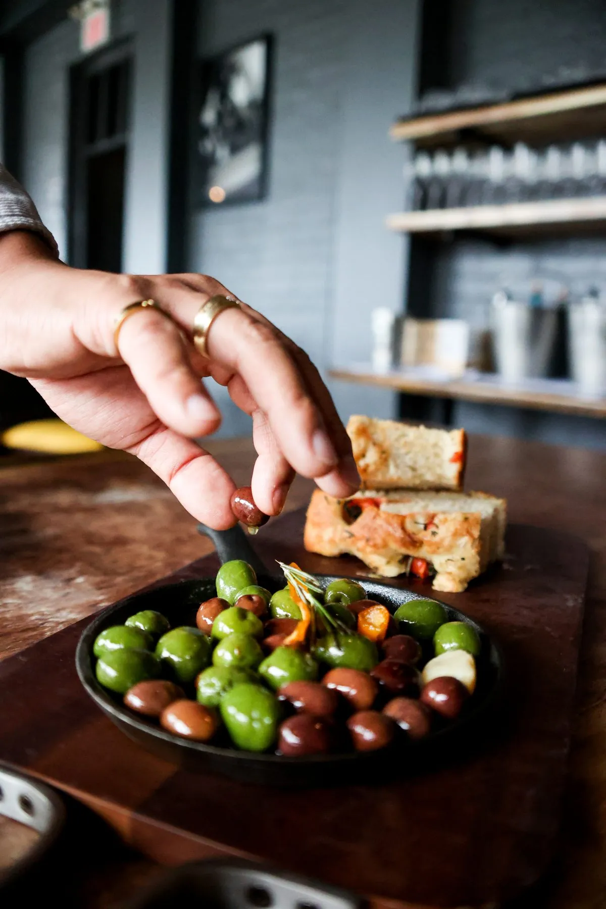 Warm citrus marinated olives with house made focaccia